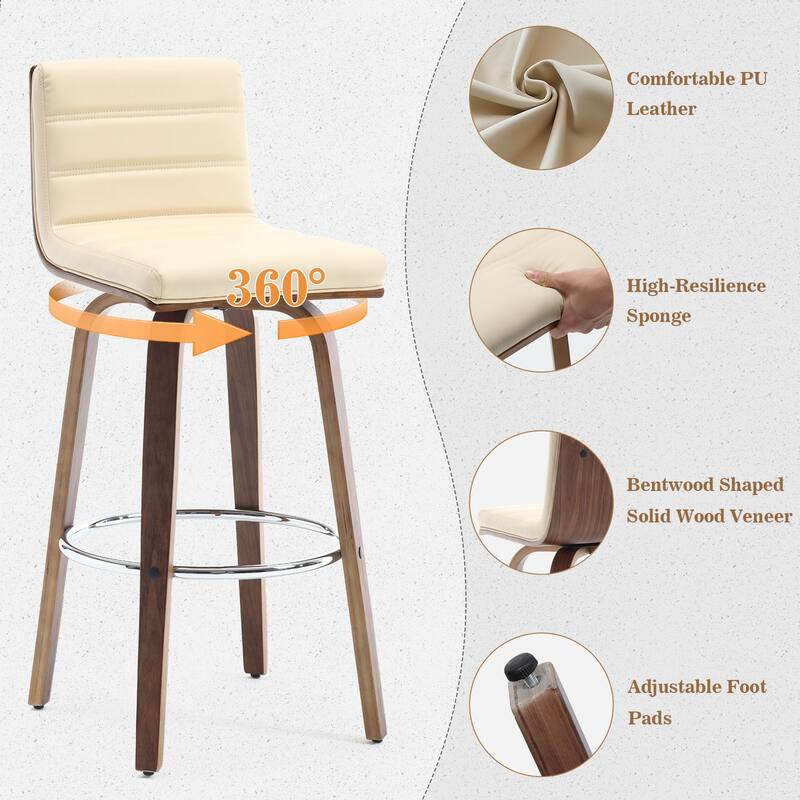 Faux Leather & Wood Swivel Bar Stools/ Counter Stool Set of 2