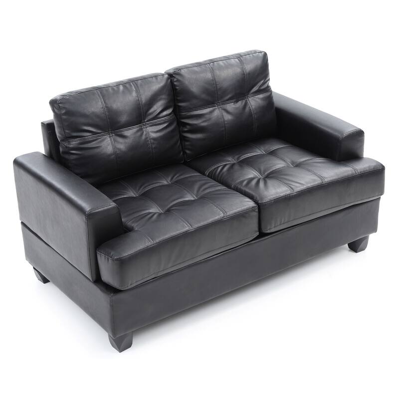 Flared Arm Faux Leather Tufted 6-Panel Straight Sofa - 58" - Black