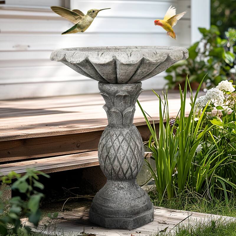24.8" H Outdoor Concrete Bird Bath - Perfect for Adding Interest to Garden, Patio, Backyard, Porch and Deck