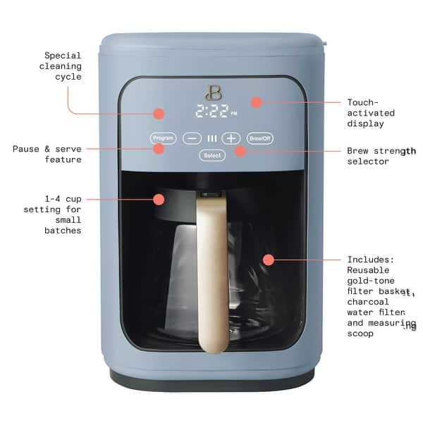 14 Cup Programmable Touchscreen Coffee Maker, Oyster Grey by Drew Barrymore  - Bed Bath & Beyond - 36618299