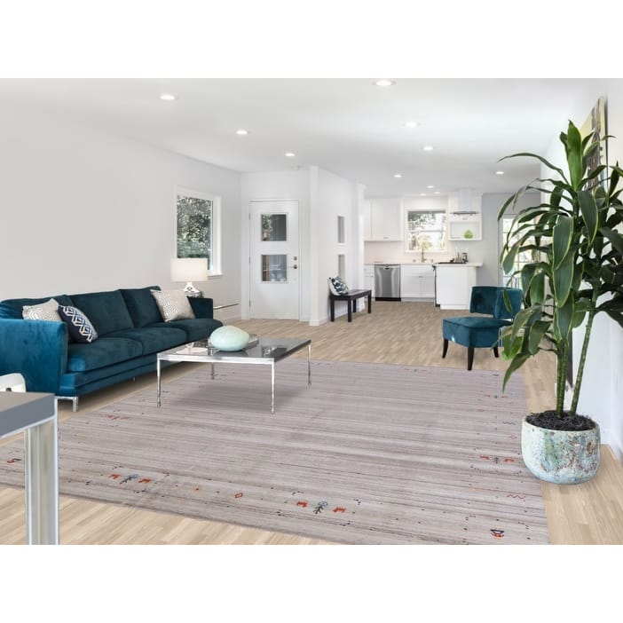 Hand Knotted Oriental 100% Wool Carpet Tribal Tribal Greys & Charcoal Gabbeh Area Rug - 10' 1'' X 8' 2''