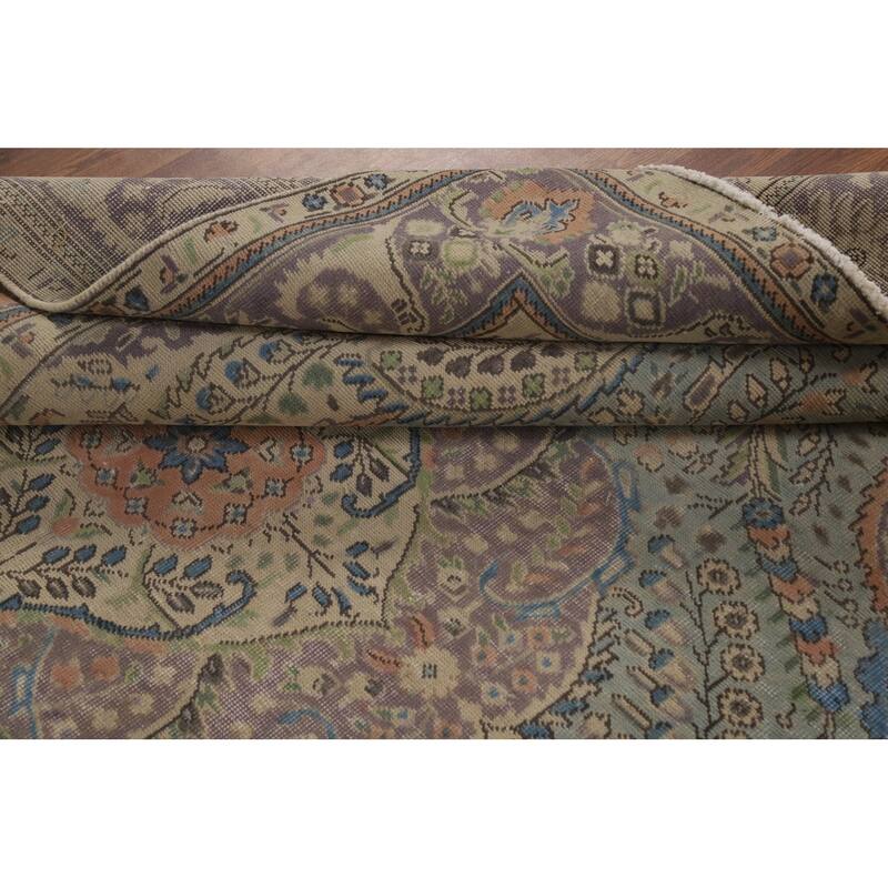 Flora Blue Tabriz Persian Area Rug Traditional Handmade Wool Carpet - 6'6"x 9'5"