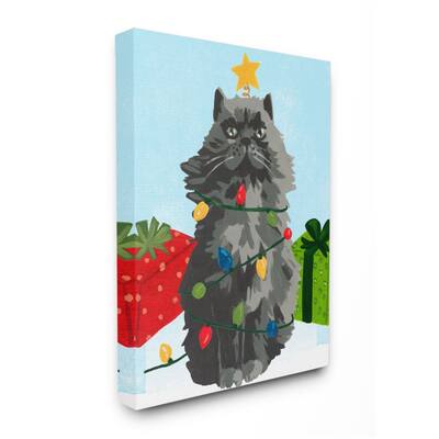 Stupell Industries Black Cat Festive Holiday Lights Christmas Pet Canvas Wall Art