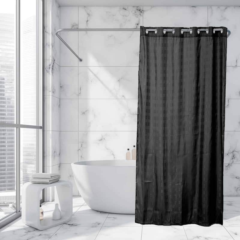 Extra Long Shower Curtain Polyester Hook Less Cubic 79"L x 71"W - Black