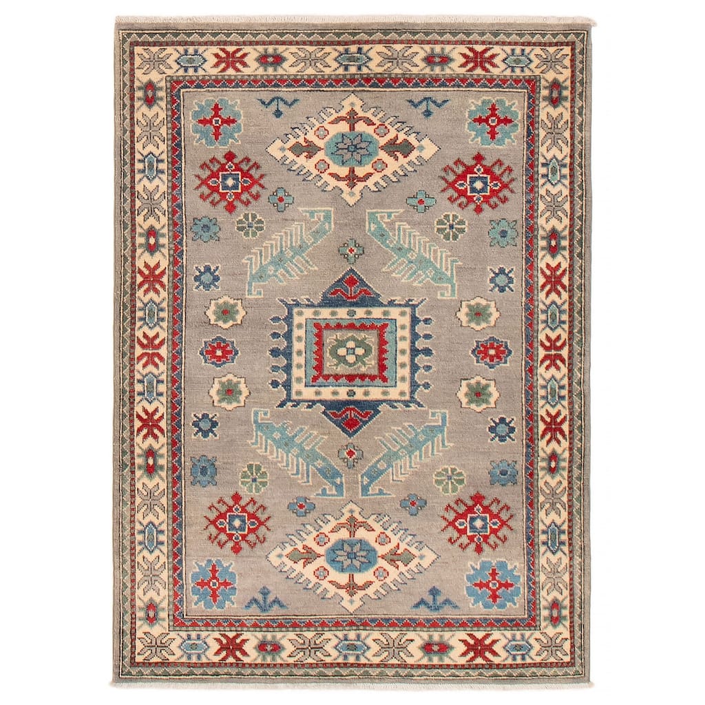 ECARPETGALLERY Hand-knotted Uzbek Ghazni Grey Wool Rug - 3'6 x 4'10