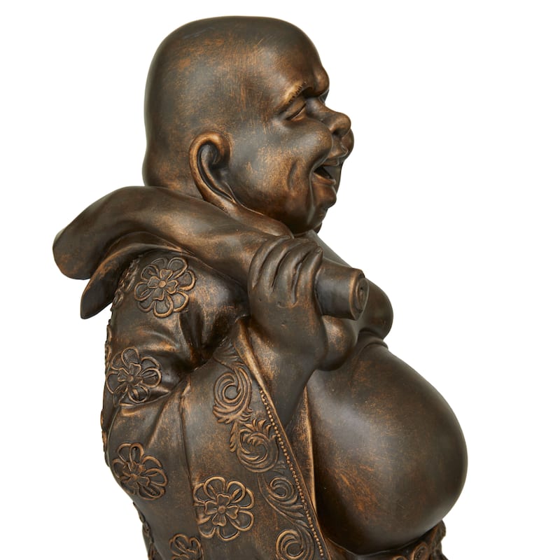Polystone Meditating Buddha Sculpture with Engraved Carvings and Relief Detailing - Brown or Bronze