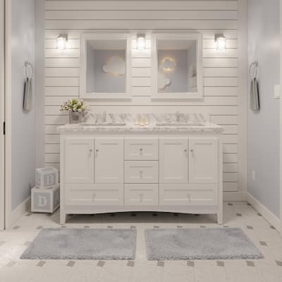 KitchenBathCollection Abbey 60" Double Bathroom Vanity with Carrara Marble Top