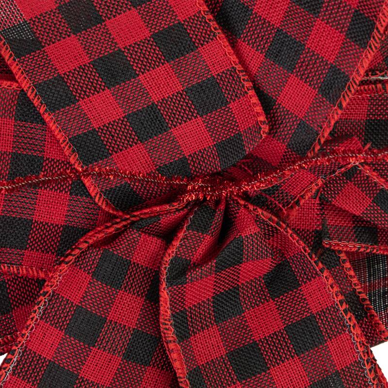 19" Buffalo Plaid Print 14 Loop Christmas Bow Tree Topper - 19