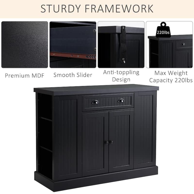 HOMCOM Fluted-Style Wooden Kitchen Island, Storage Cabinet with Drawer, Open Shelving, and Interior Shelving for Dining Room