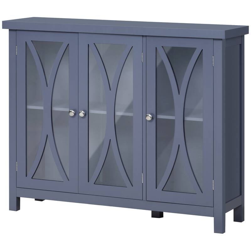 Buffet Cabinet with 3 Tempered Glass Doors, Arc Pattern and Adjustable Storage She