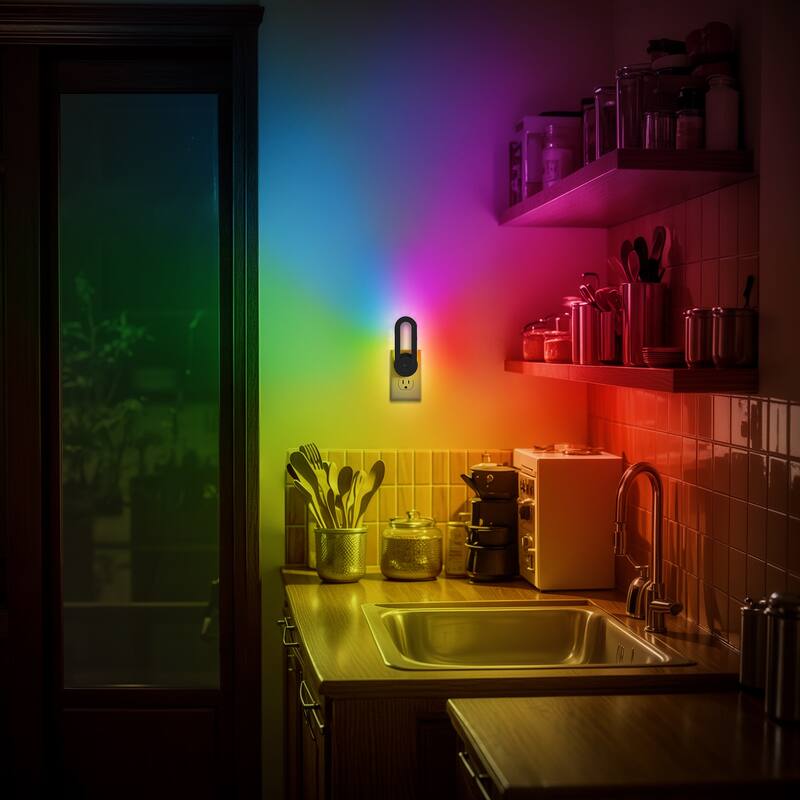 YANSUN Plug-in RGB Night Light with Rotating Arm, Dimmable Rainbow Wall Lamp