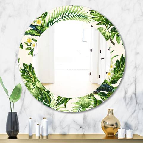 Designart 'Tropical Leaves Green' Printed Bohemian and Eclectic Oval or Round Wall Mirror - Gold