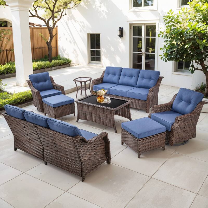 Gymojoy 9-Piece Wicker Patio Furniture Set, 6-inch Thick Cushioned & UV-Resistant, Outdoor Sofa & Chiar Set for Garden