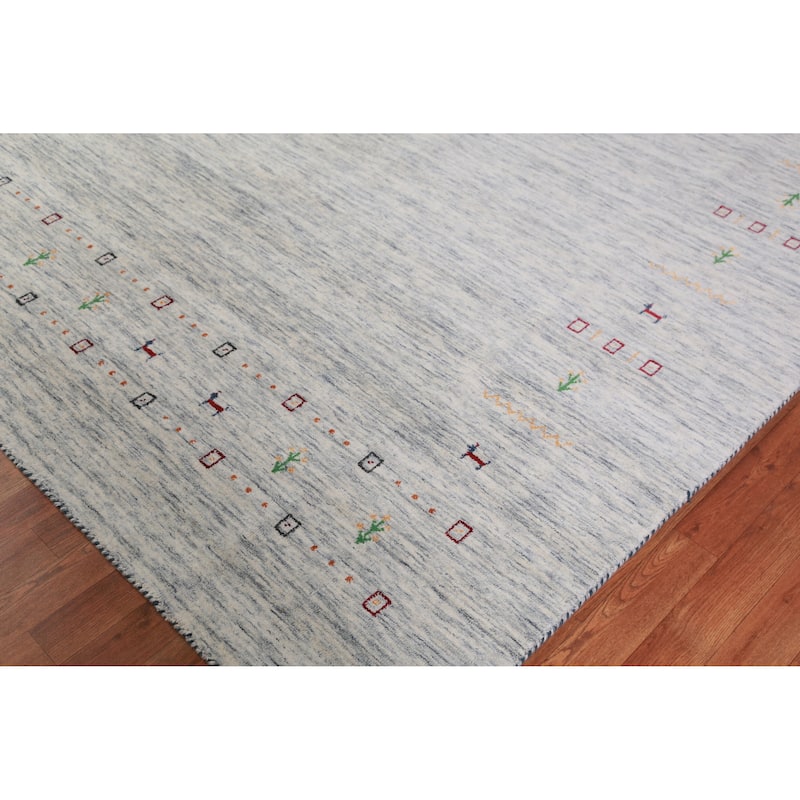 Tribal Gabbeh Indian Area Rug Hand-Knotted Beige Modern Wool Carpet - 8'3" x 9'11"