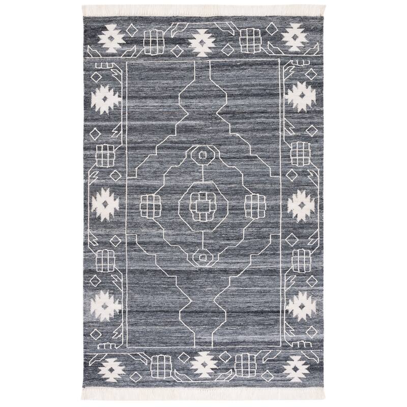 SAFAVIEH Handmade Kilim Kamlesh Moroccan Boho Rug - 7' Square - Black/Ivory - Square