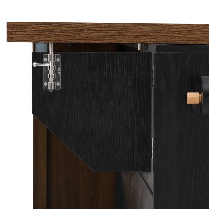 Mobile Kitchen Cart with Pull Out Dining Table Storage Drawers and Spice Rack