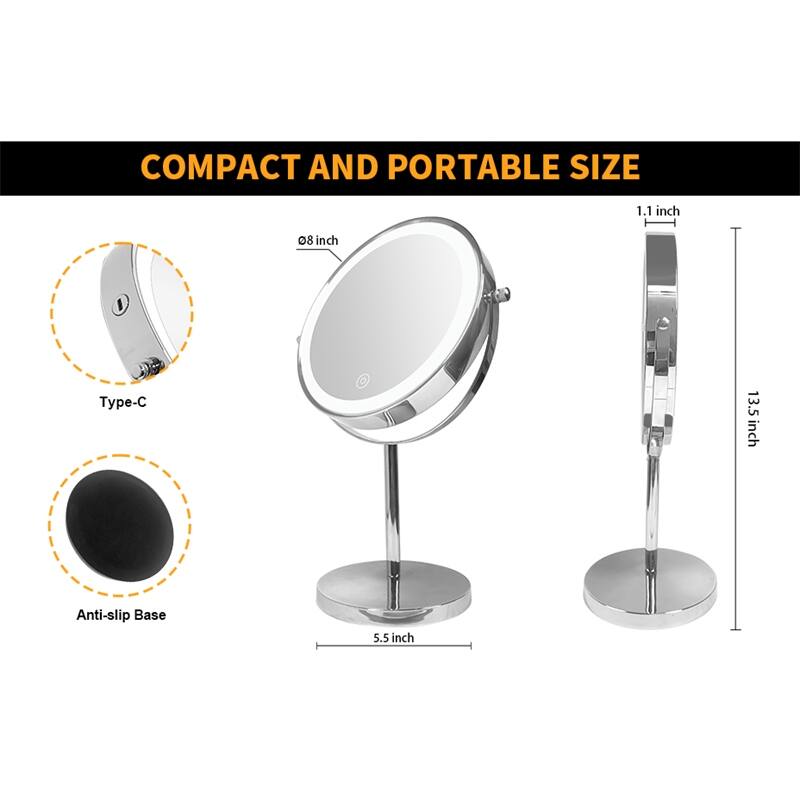 1X/10X 360 Rotation Makeup Mirror w/ Lights, 3 Color Lighting Dimmable