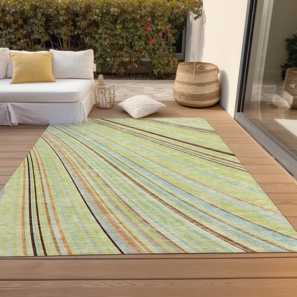 Machine Washable Indoor/ Outdoor Stripe Wave Chantille Rug