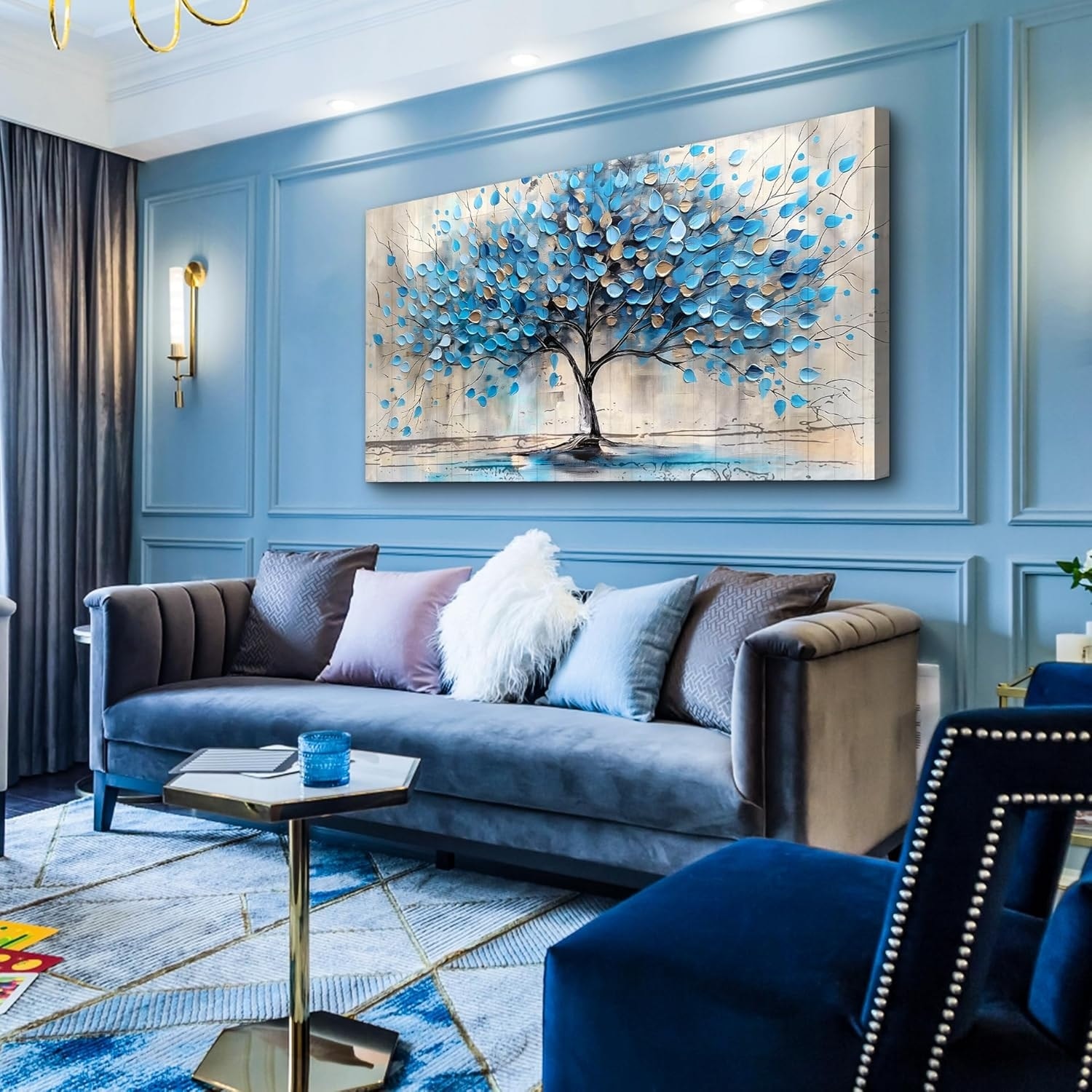 Abstract Wall Pictures Artwork Wall Decor Blue Tree Paintings