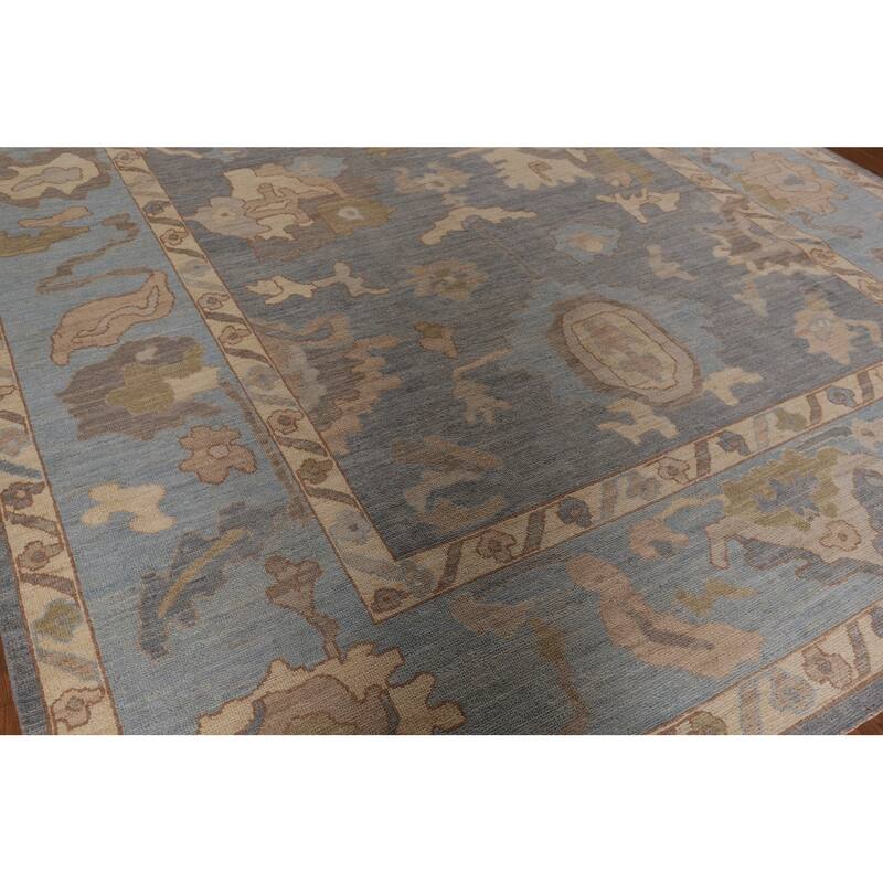 Floral Vegetable Dye Oushak Turkish Area Rug Hand-Knotted Wool Carpet - 9'1" x 11'8"