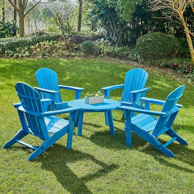 5 Piece Outdoor Patio HDPE Folding Adirondack Chairs & Coffee Table Set by Elm Plus