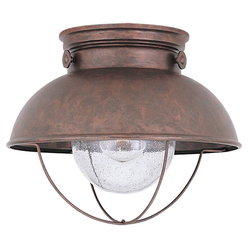 Roseto Calhoun Single Light 11" Wide Flush Mount Lantern Outdoor - Weathered Copper