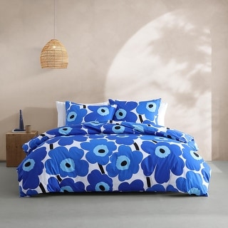 Marimekko Unikko Blue Cotton Reversible Duvet Cover Set - Bed Bath