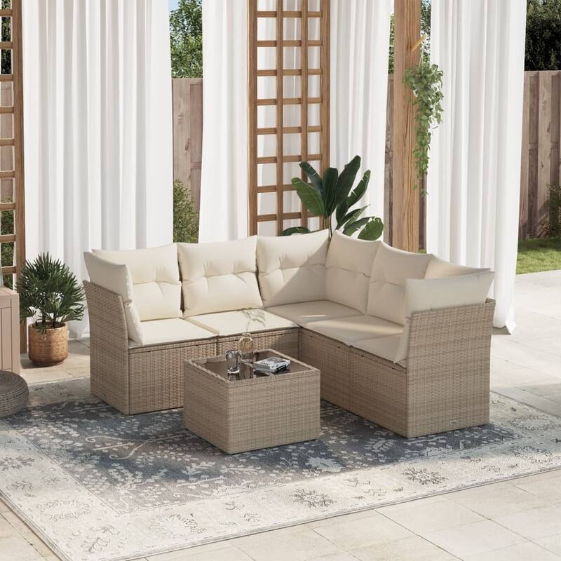 vidaXL Garden Sofa Set Beige PE rattan 6 Piece Modular Garden Sofa Set - 21.7 x 21.7 x 14.6