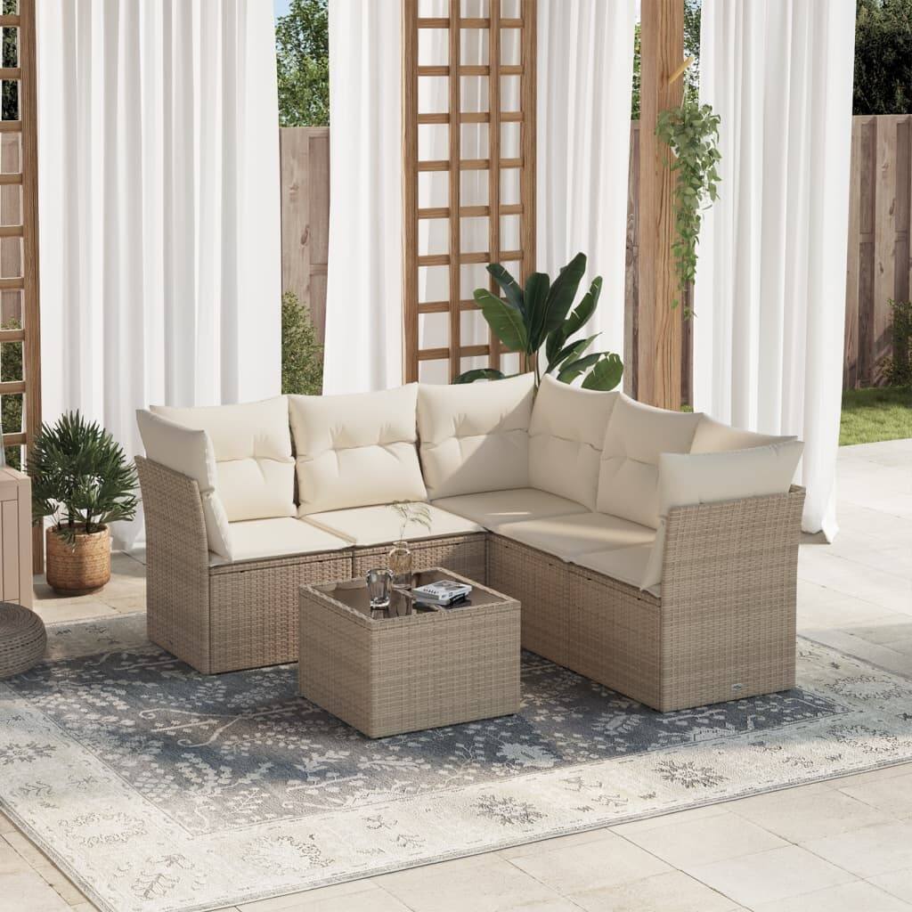 vidaXL Garden Sofa Set Beige PE rattan 6 Piece Modular Garden Sofa Set - 21.7 x 21.7 x 14.6