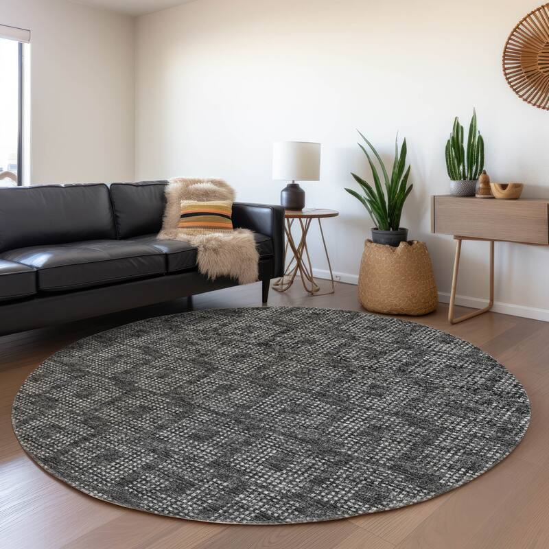 Premium Washable Super Soft Modern Houndstooth Mayfield Rug - Black - 8' x 8' - Round