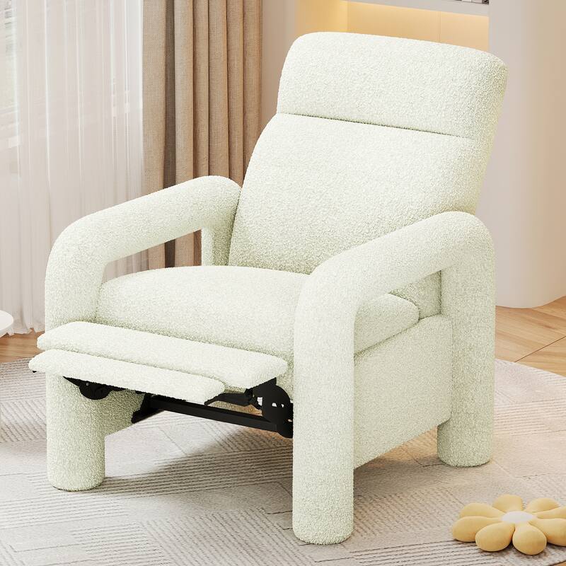 Push Back Recliner Armchair, 31.25" Teddy Upholstered Single Sofa Chair with 3-Position Adjustable Backrest for Living Room - Beige