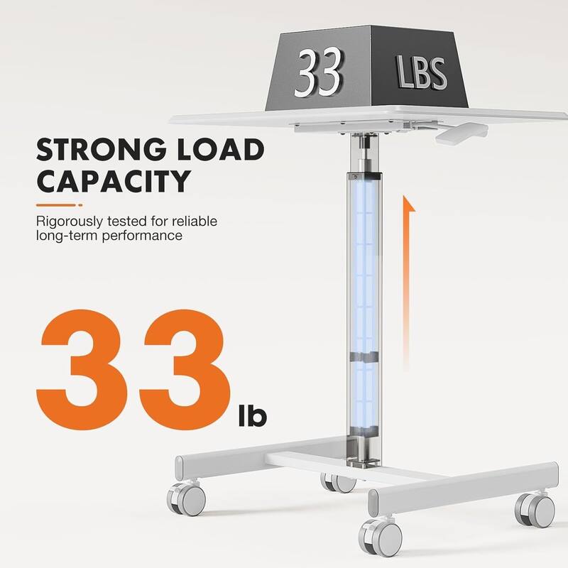 42.5" H Tall Small Standing Desk Mobile Portable Rolling Laptop PC Table Adjustable Height w/ Wheels