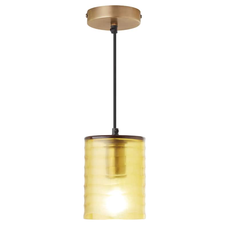 Sydney River of Goods Gold Metal and Amber Hand Blown Glass 5-Inch Pendant Light with Adjustable Hanging Cord - 5" x 5" x 62" - 5" x 5" x 62" - Amber/Gold