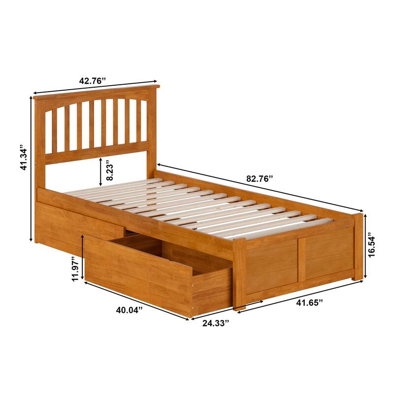 Mission Platform Bed with Footboard and Storage Drawers