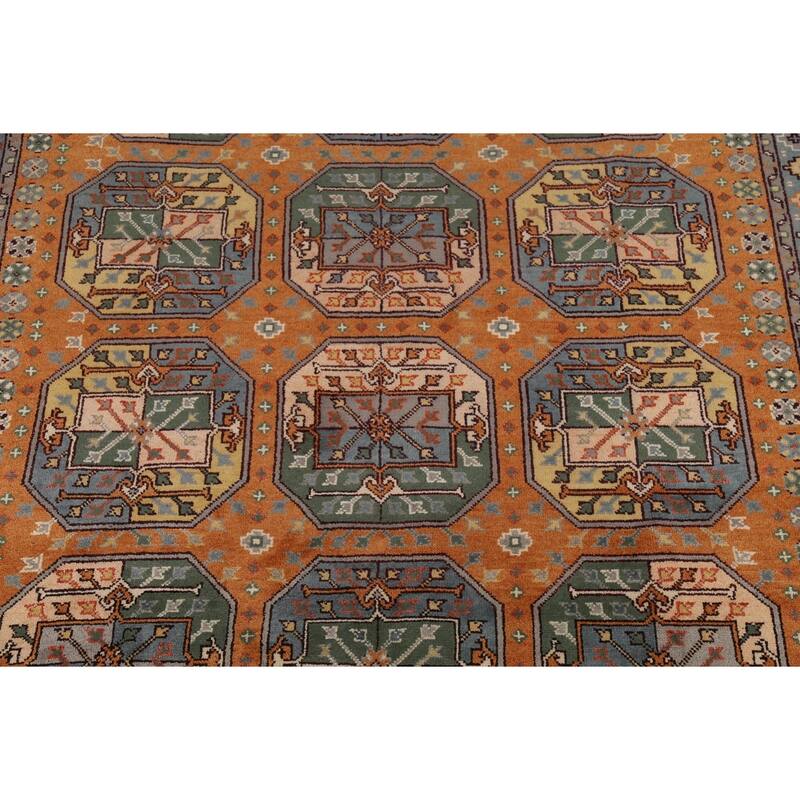 Orange Geometric Khotan Oriental Area Rug Hand-Knotted Wool Carpet - 8'0"x 10'1"