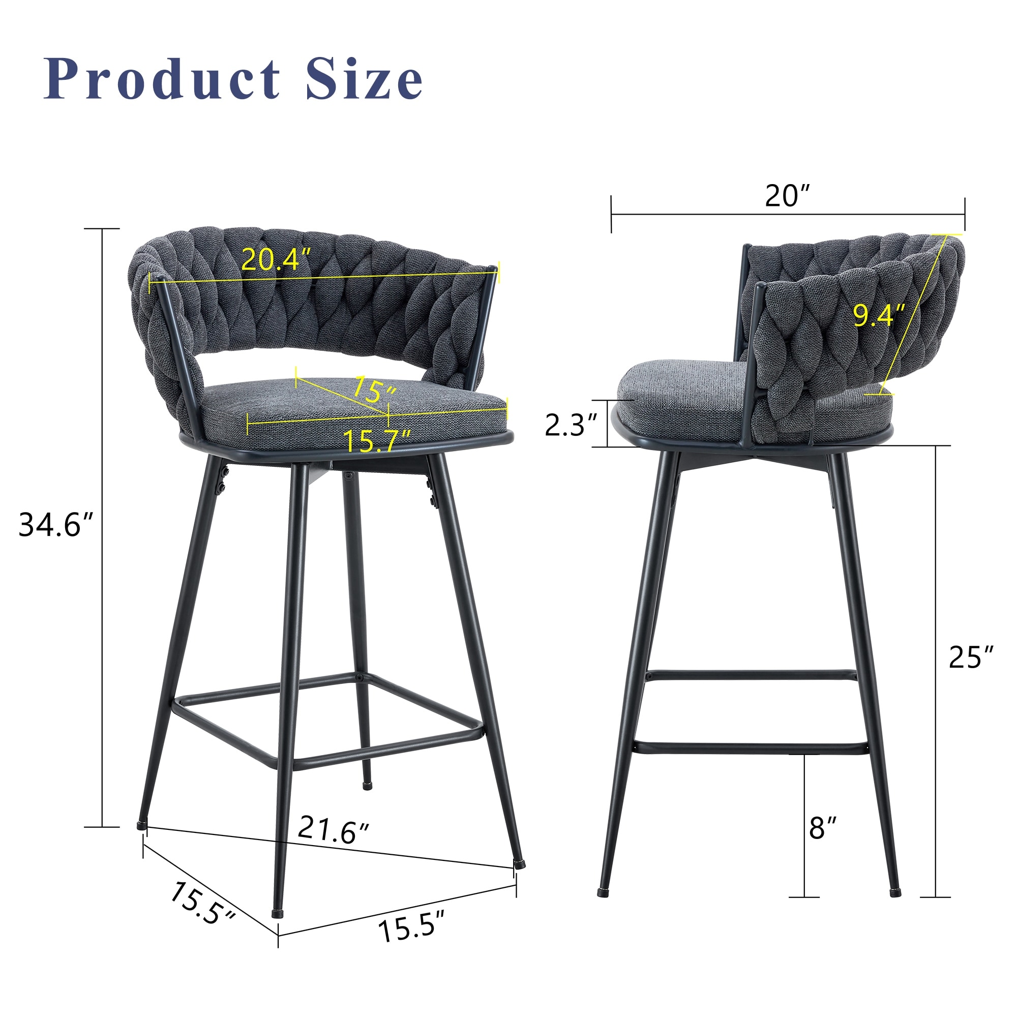 4-piece set Swivel Bar Stools with Breathable Linen-Cotton Seats - 360° Rotating Counter Height Stools