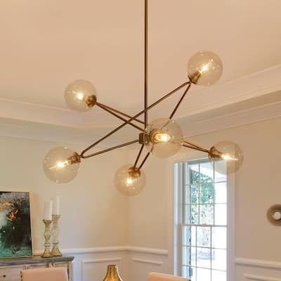 Modern Minimalist 6-Light Clear Glass Bubble Sputnik Chandelier 34.6in