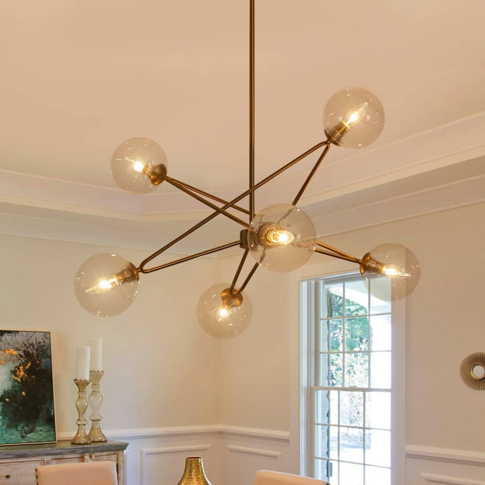 Modern Minimalist 6-Light Clear Glass Bubble Sputnik Chandelier 34.6in