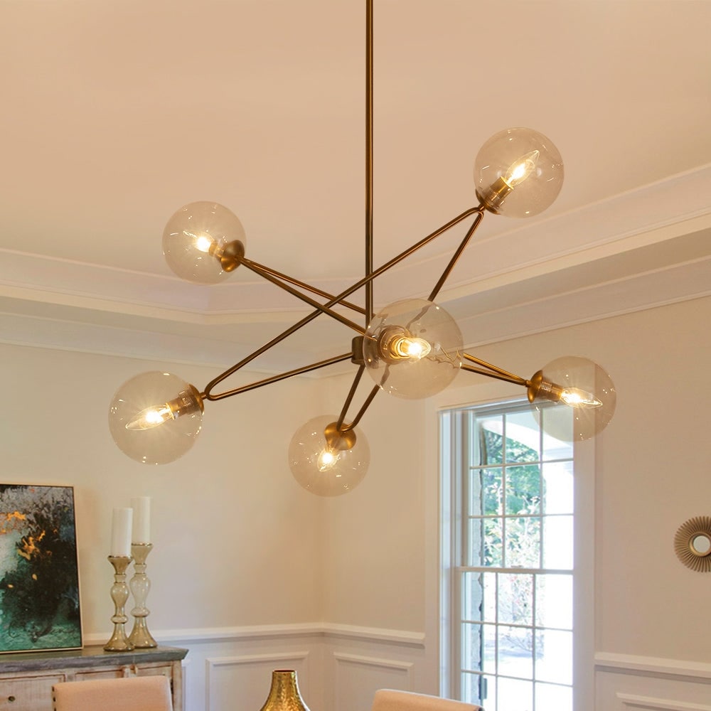 Modern Minimalist 6-Light Clear Glass Bubble Sputnik Chandelier 34.6in