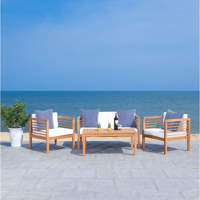 SAFAVIEH Outdoor Yoselin 4-Piece Set with Accent Pillow - 51W x 26D x 26H