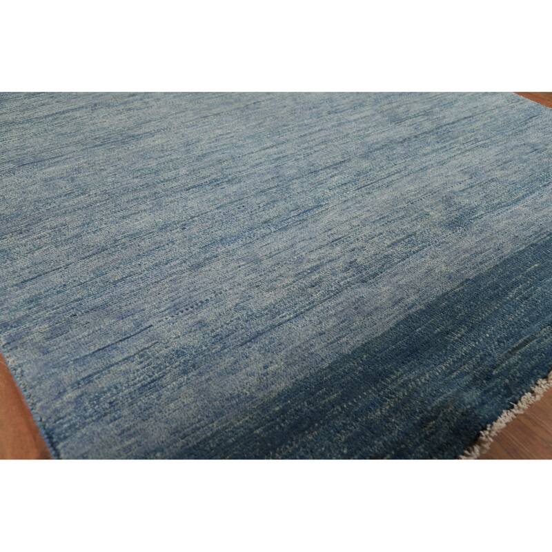 Blue Gabbeh Oriental Square Rug Handmade Wool Carpet - 4'1"x 4'3"