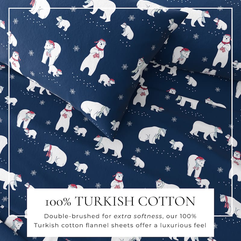 Linery & Co. Turkish Cotton Double-Brushed Printed Flannel Bed Sheet Set