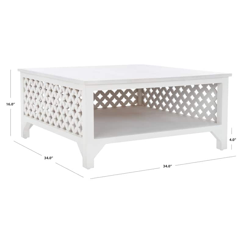SAFAVIEH Bernardina Square Single Shelf Coffee Table - 34" L x 34" D x 16" H - 34Wx34Dx16H - White Wash