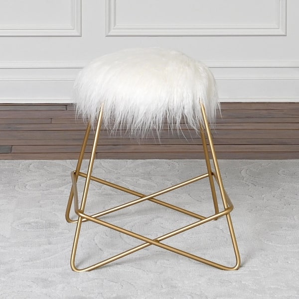 Shop Abbyson Zoe White Faux Fur Iron Vanity Stool On Sale Overstock 15073000