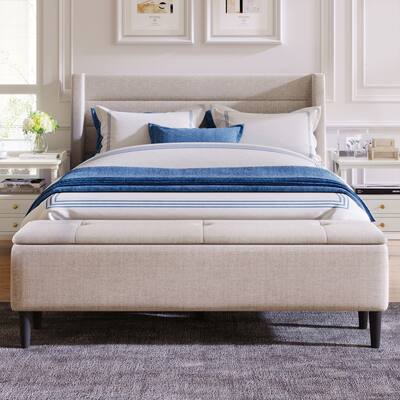 Queen Size Upholstered Storage Bed with Storage Ottoman Bench