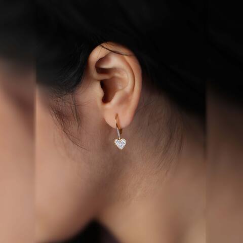 Diamond Heart Dangle Earrings in 10k Gold - By Decouer