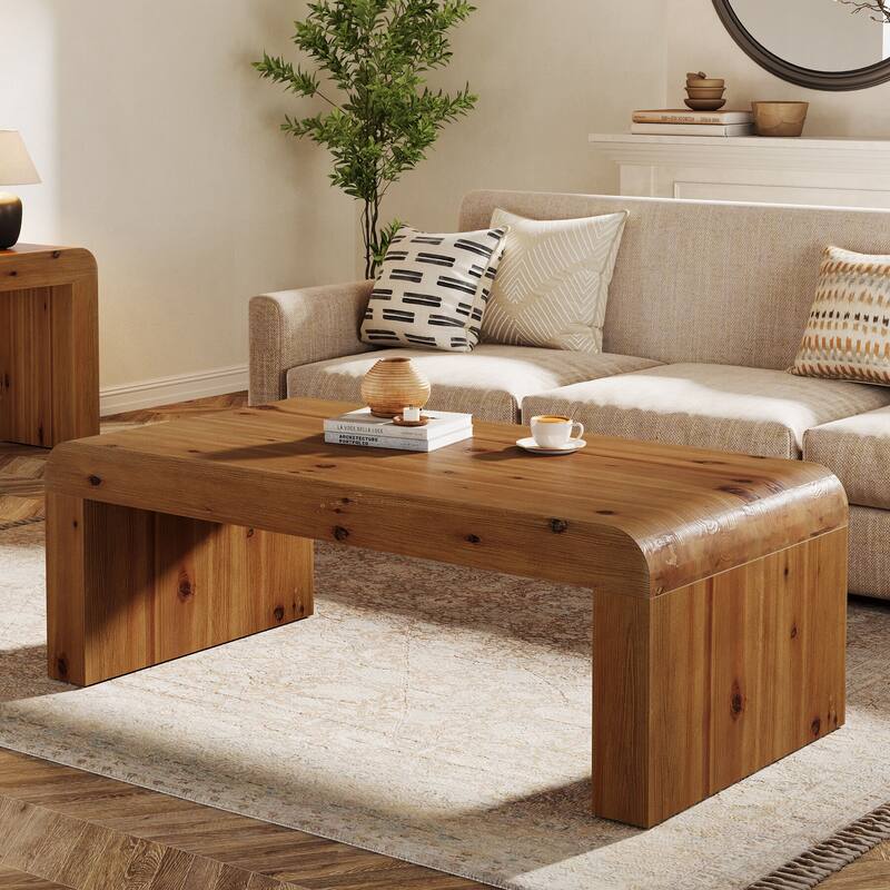 47-Inch Solid Wood Coffee Table, Farmhouse Rectangle Center Table