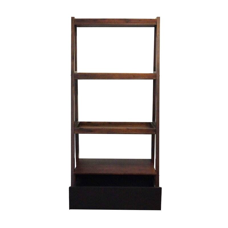 Casual Solid Wood Frame Ladder Book Display Shelf with 1 Drawer