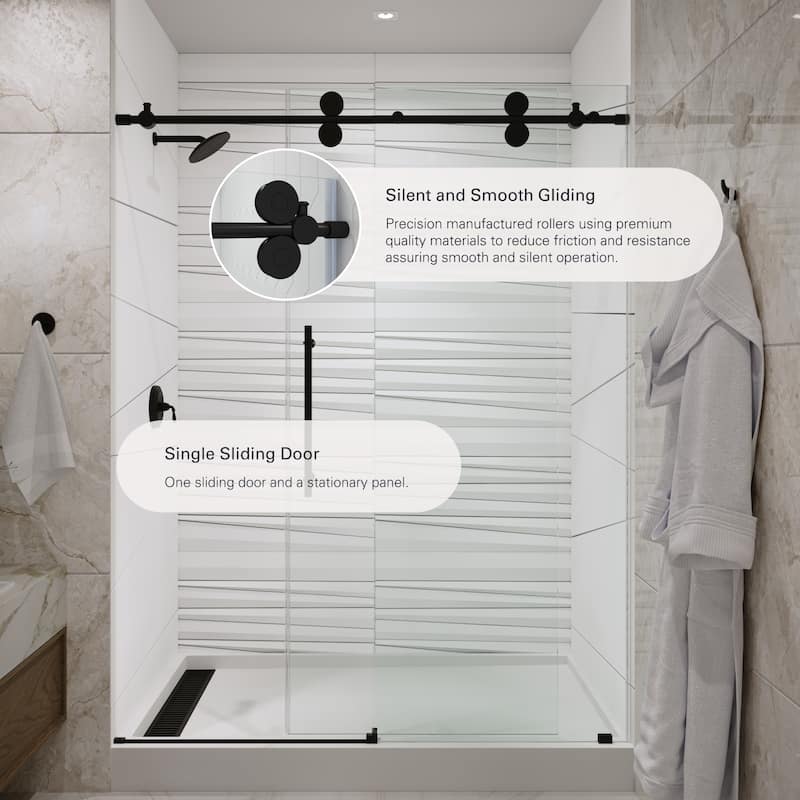 Seawin 48 - 52 in. W x 77 in. H Cosmo Frameless Shower Door 3/8 inch (10 mm) Thick Clear Tempered Glass with NanoShield Coating