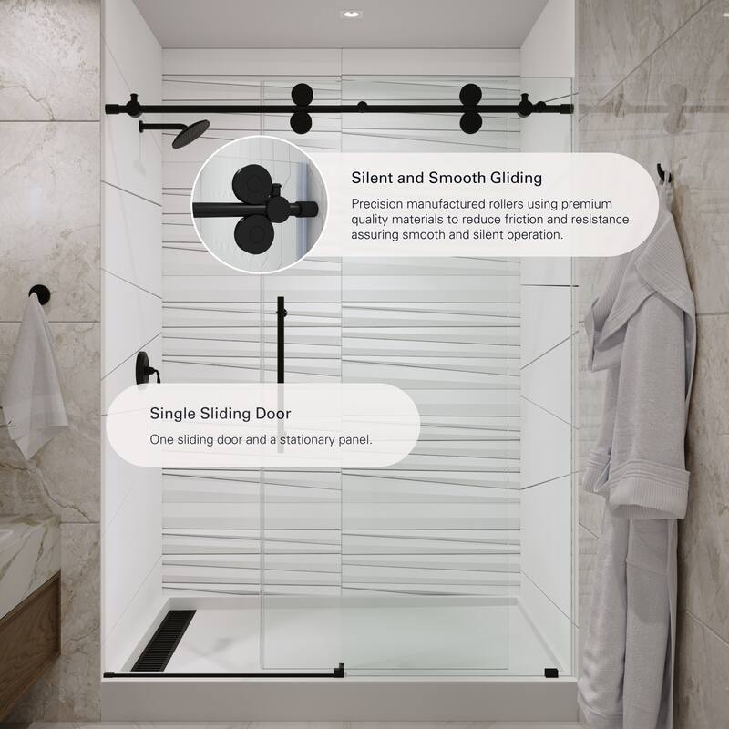 Seawin 52 - 56 in. W x 77 in. H Cosmo Frameless Shower Door 3/8 inch (10 mm) Thick Clear Tempered Glass with NanoShield Coating